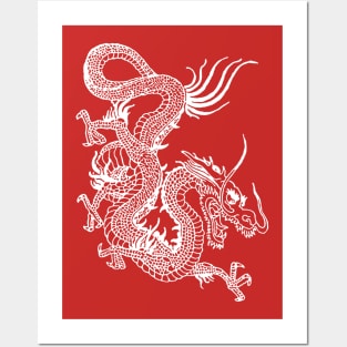 White Japanese Dragon Posters and Art